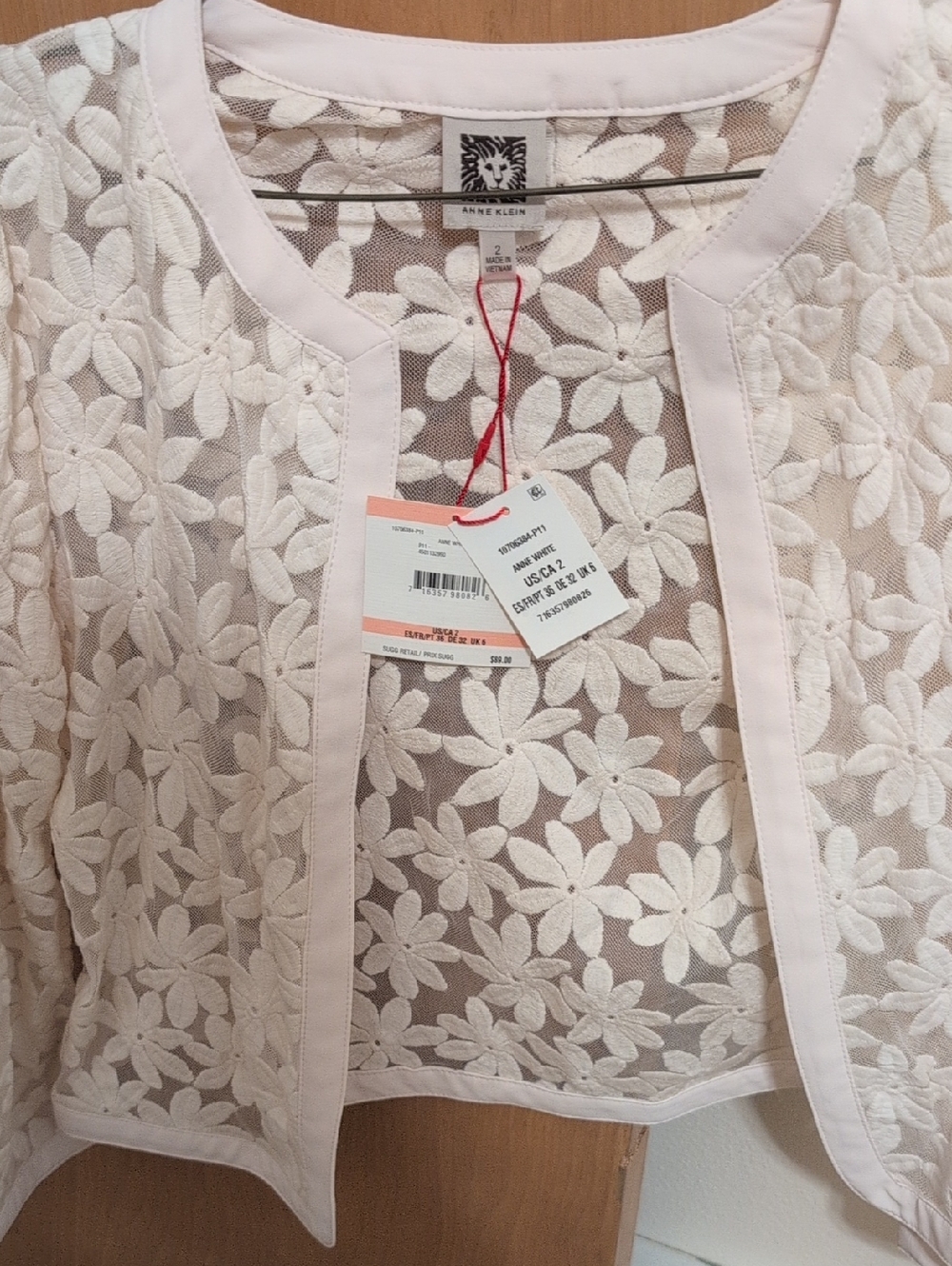 Anne Klein White Floral Lace Open Front Cardigan